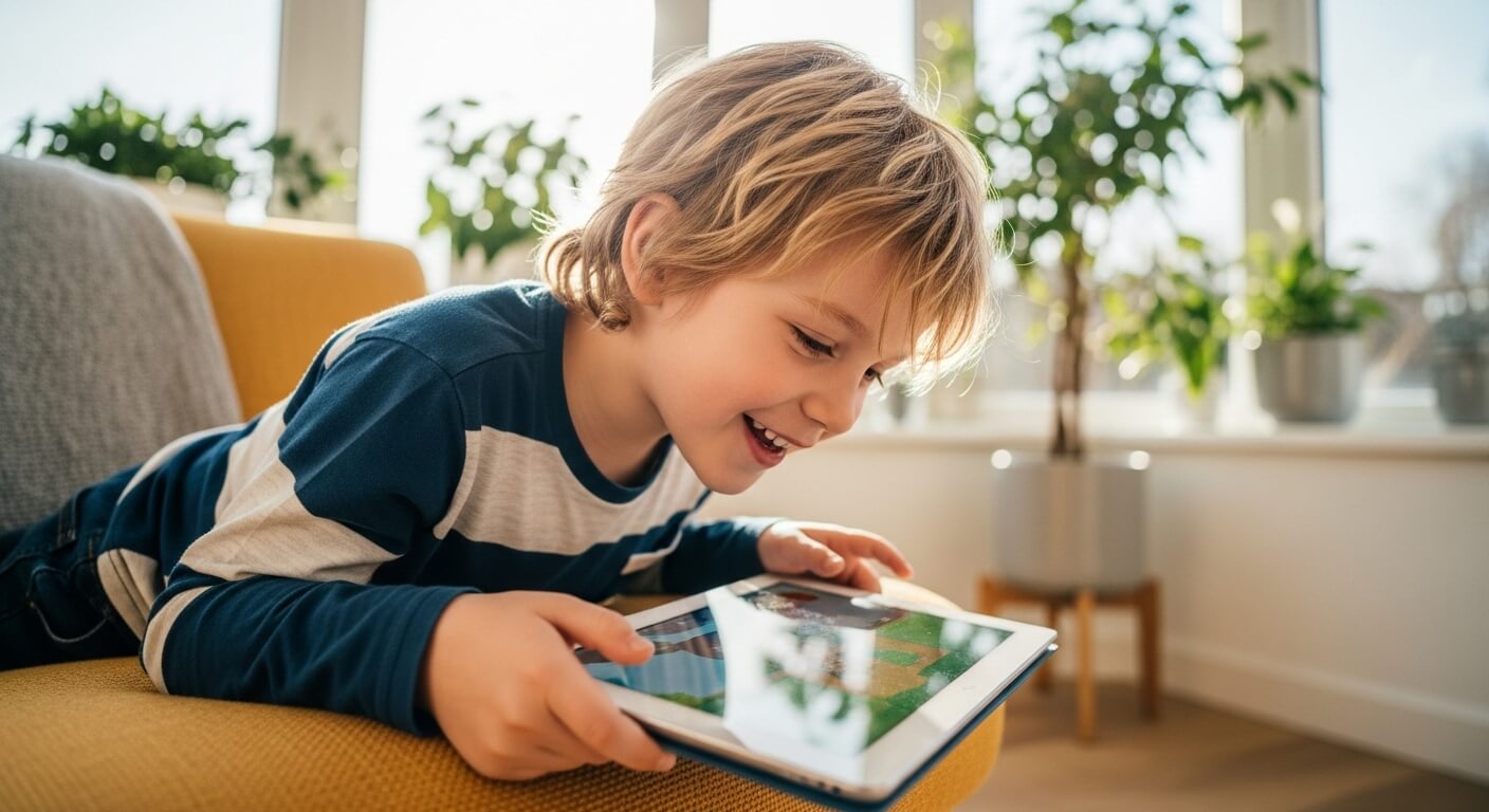 Criança olhando para um tablet